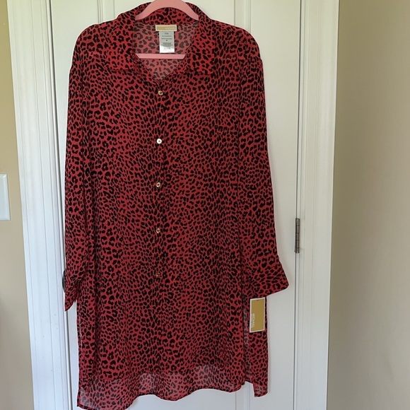 🆕 Michael Kors Women’s Animal Print Sheer Swimsuit Cover Up Sea Coral Size M - Picture 7 of 10